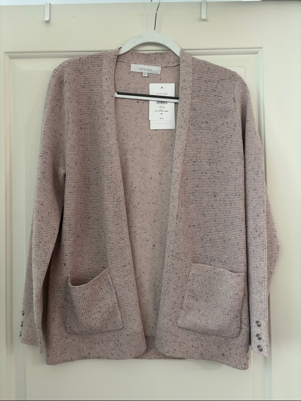 New! Verve ami open front cardigan, pale pink with flecks. Medium